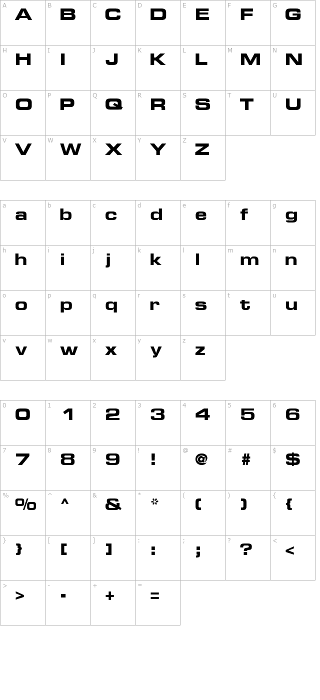 PalindromeExpandedSSK Bold character map