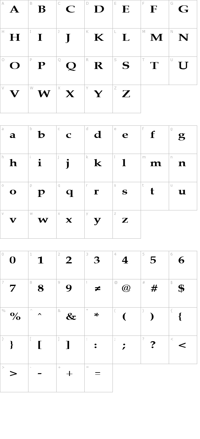 PalisadeBroad Bold character map