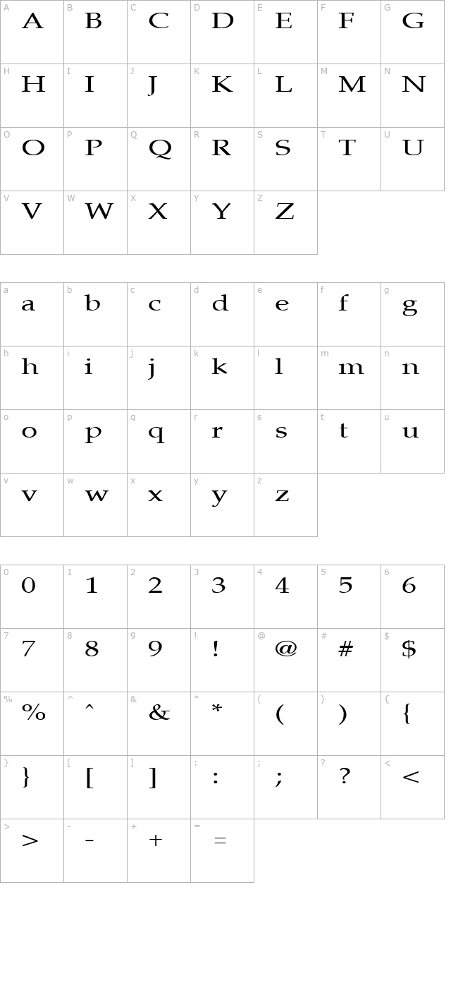 PalisadeBroad Regular character map