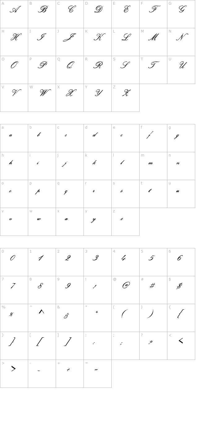 PallusScript Regular character map