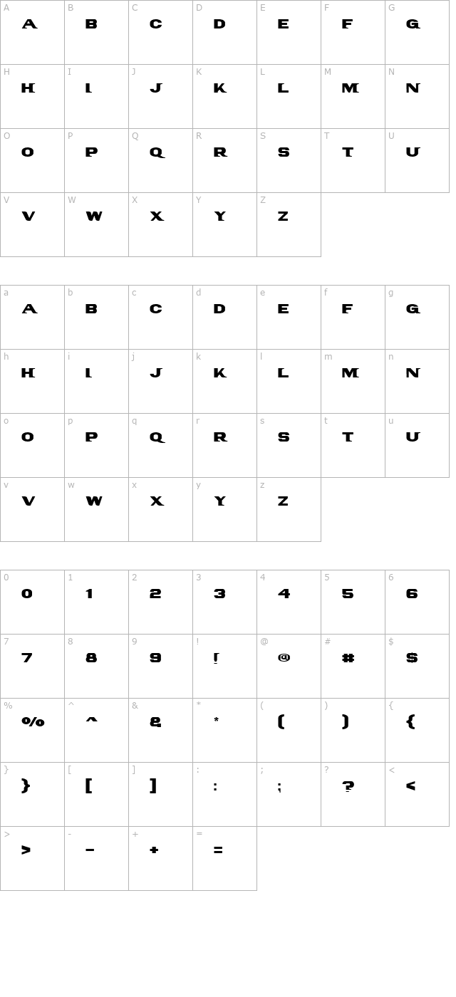 PanAm Text character map