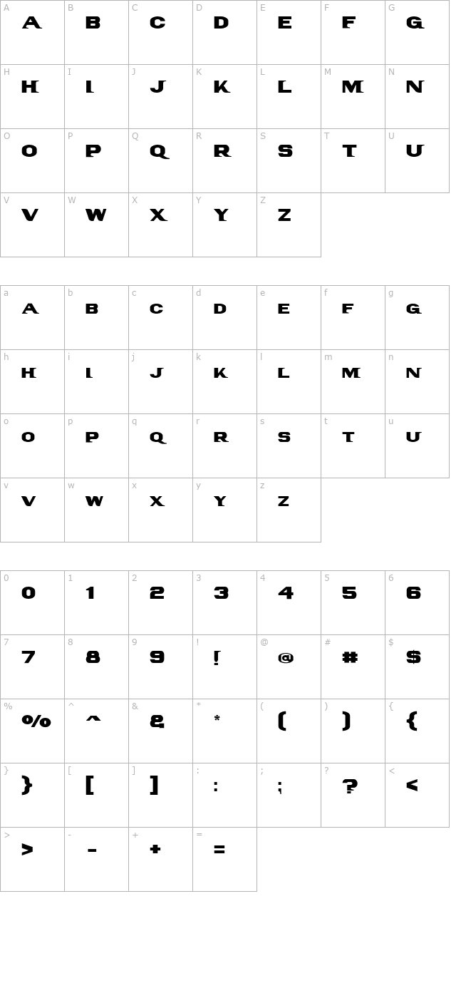 PanAmTextCaps character map