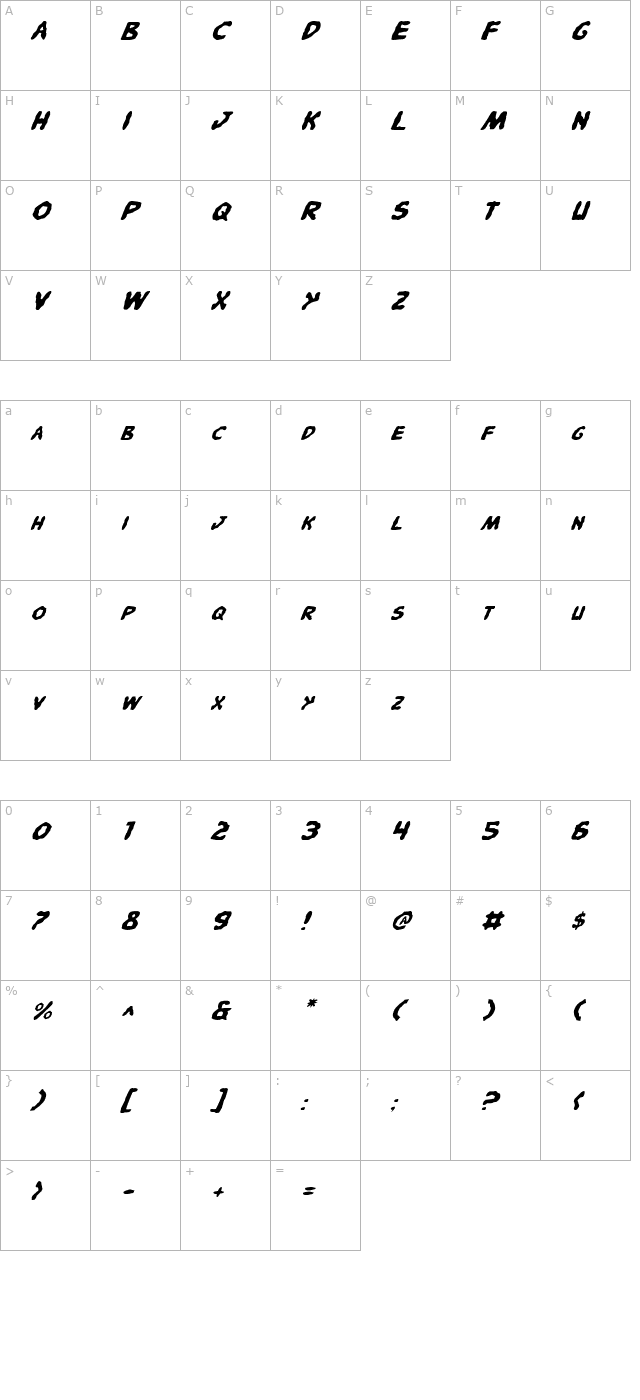 pandemonious-puffery-italic character map