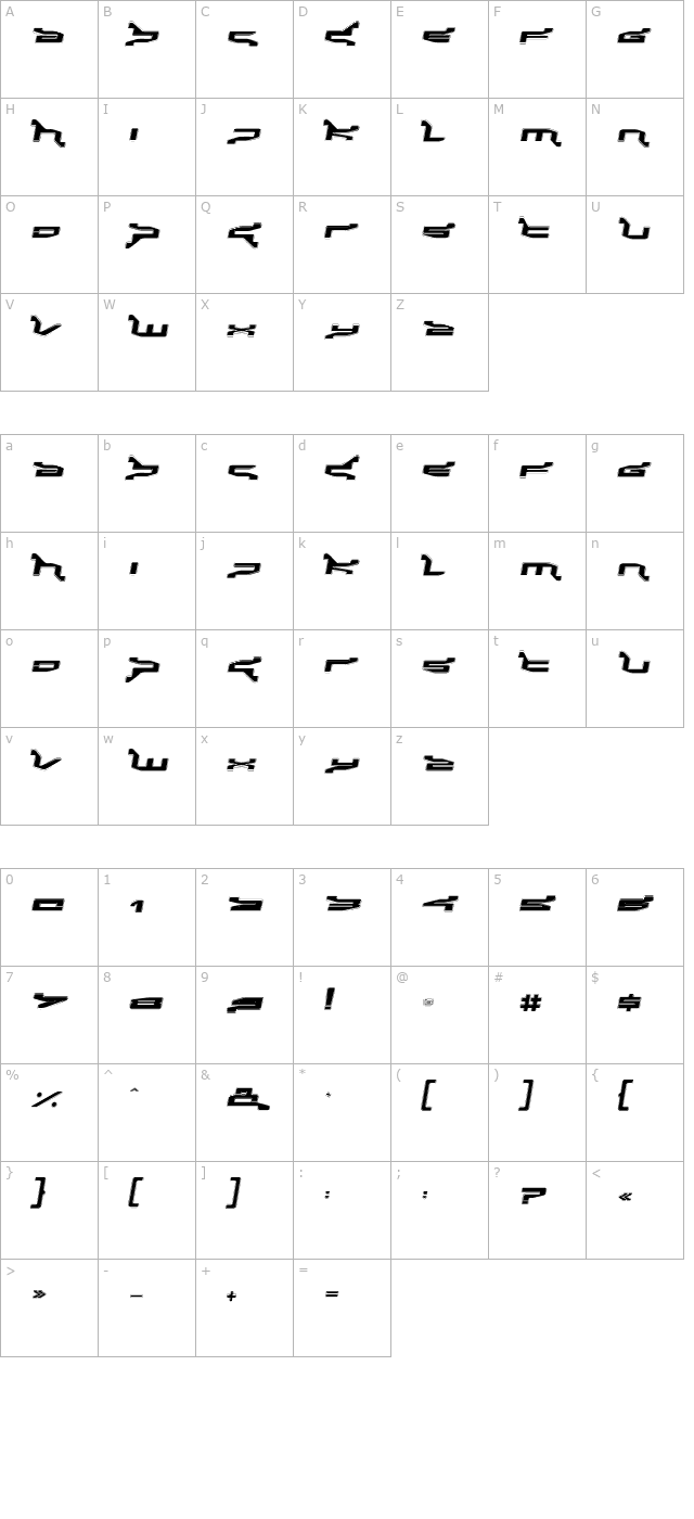 Panic-OutlineItalic character map