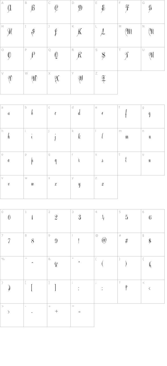 PantagraphScript-Regular character map