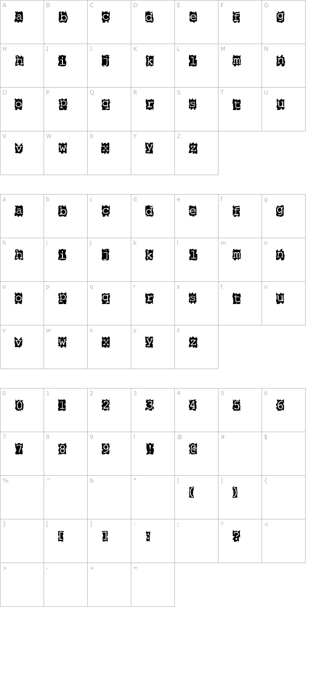 Paper Cut character map