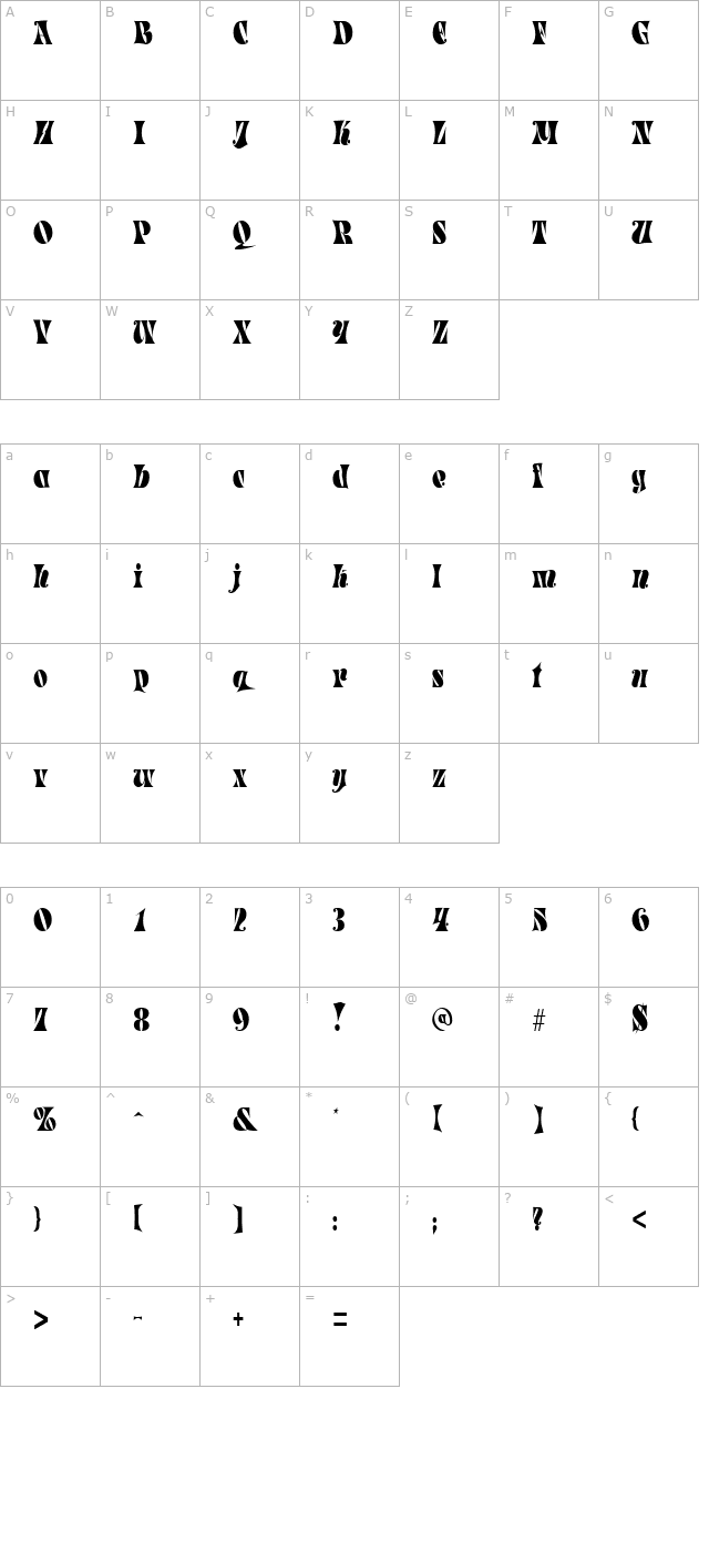 paradetight-regular character map