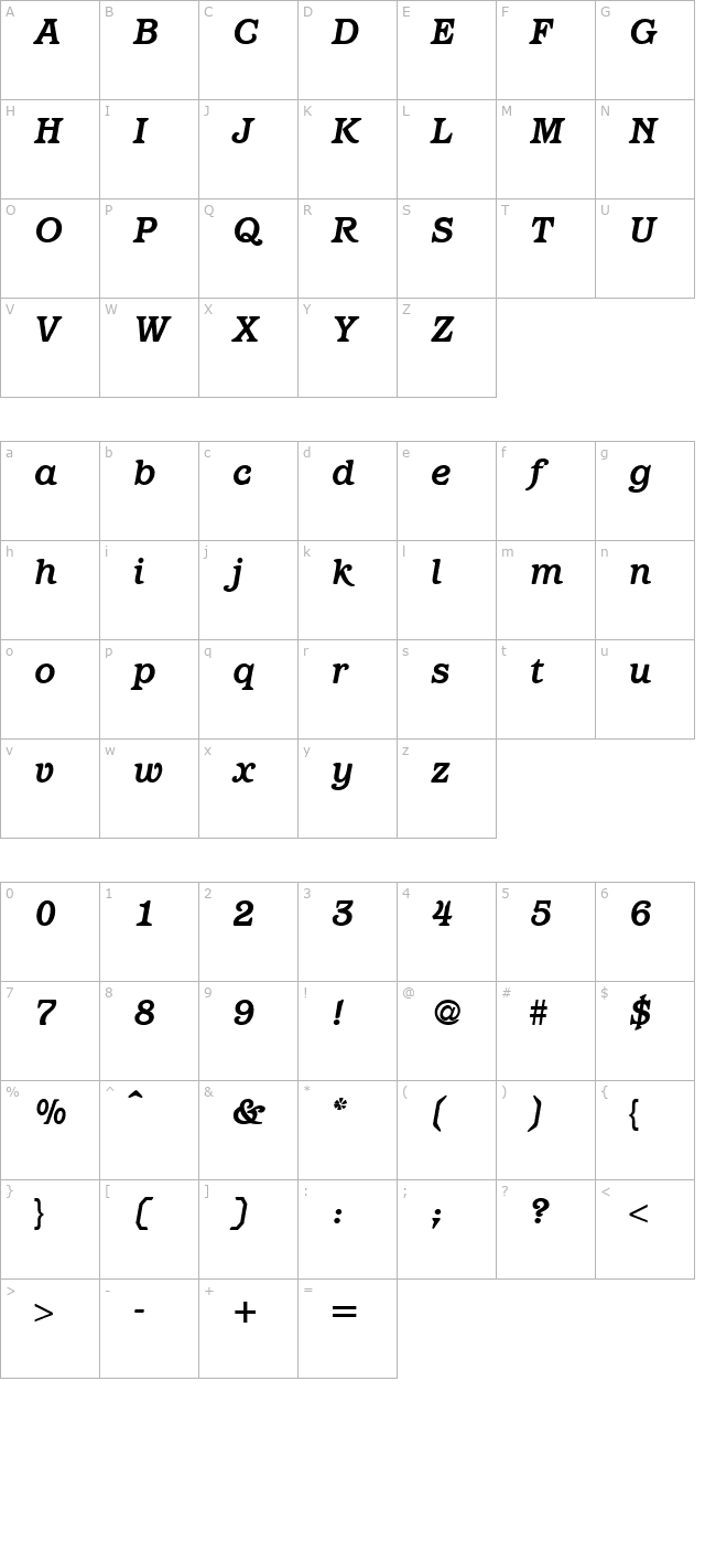 Paragon-BoldItalic character map