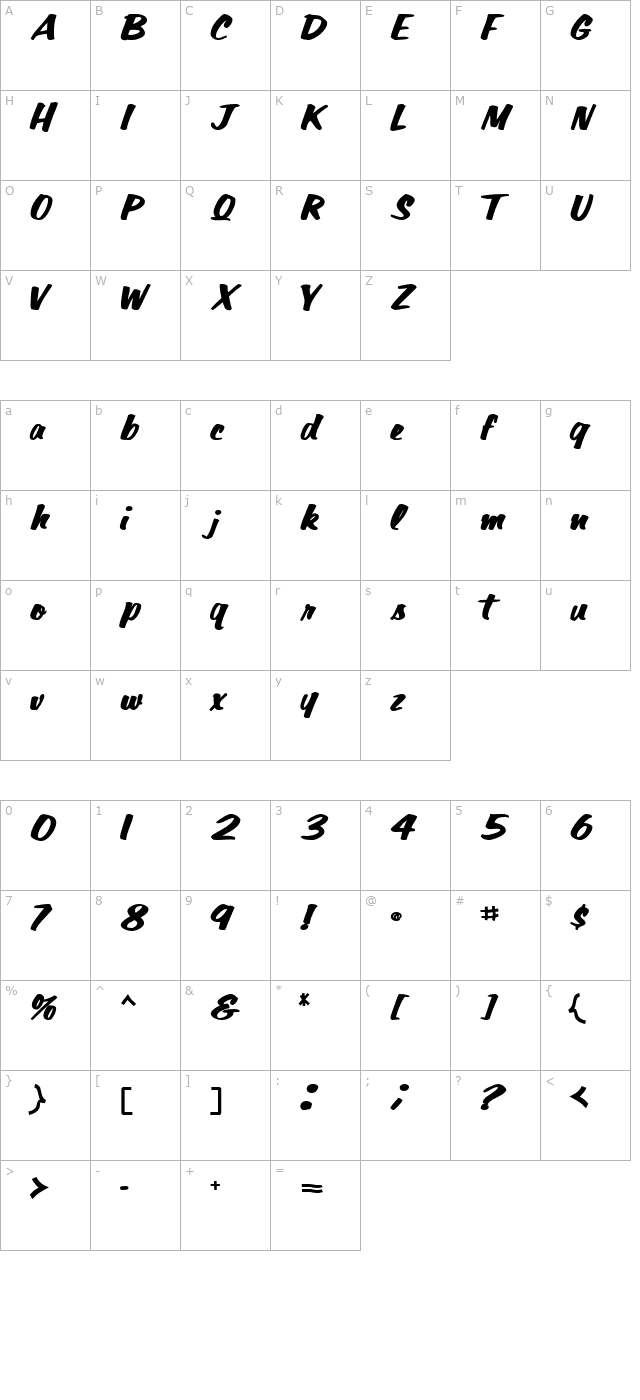 ParagonScriptSSK Bold character map