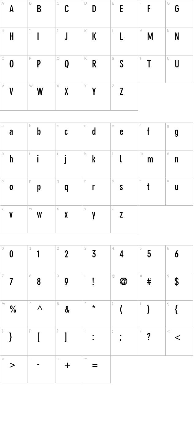 Parallax Grotesk SSi Bold Condensed character map