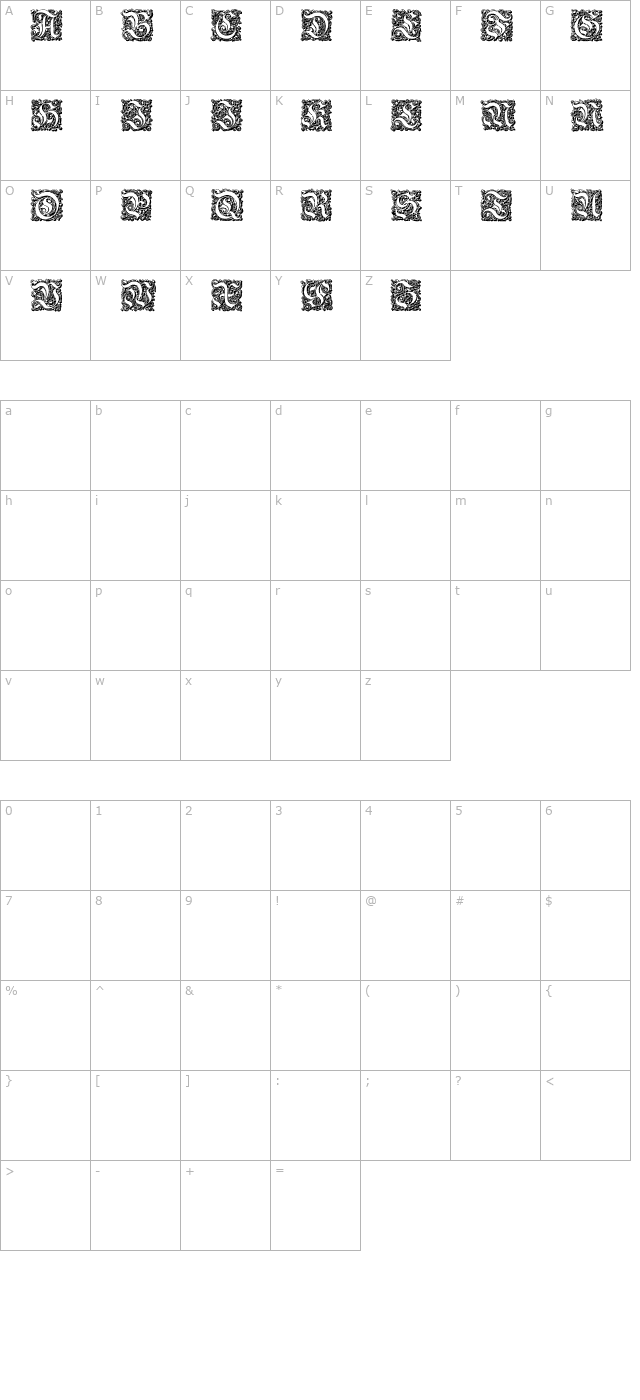 Parigee Initials Grand character map