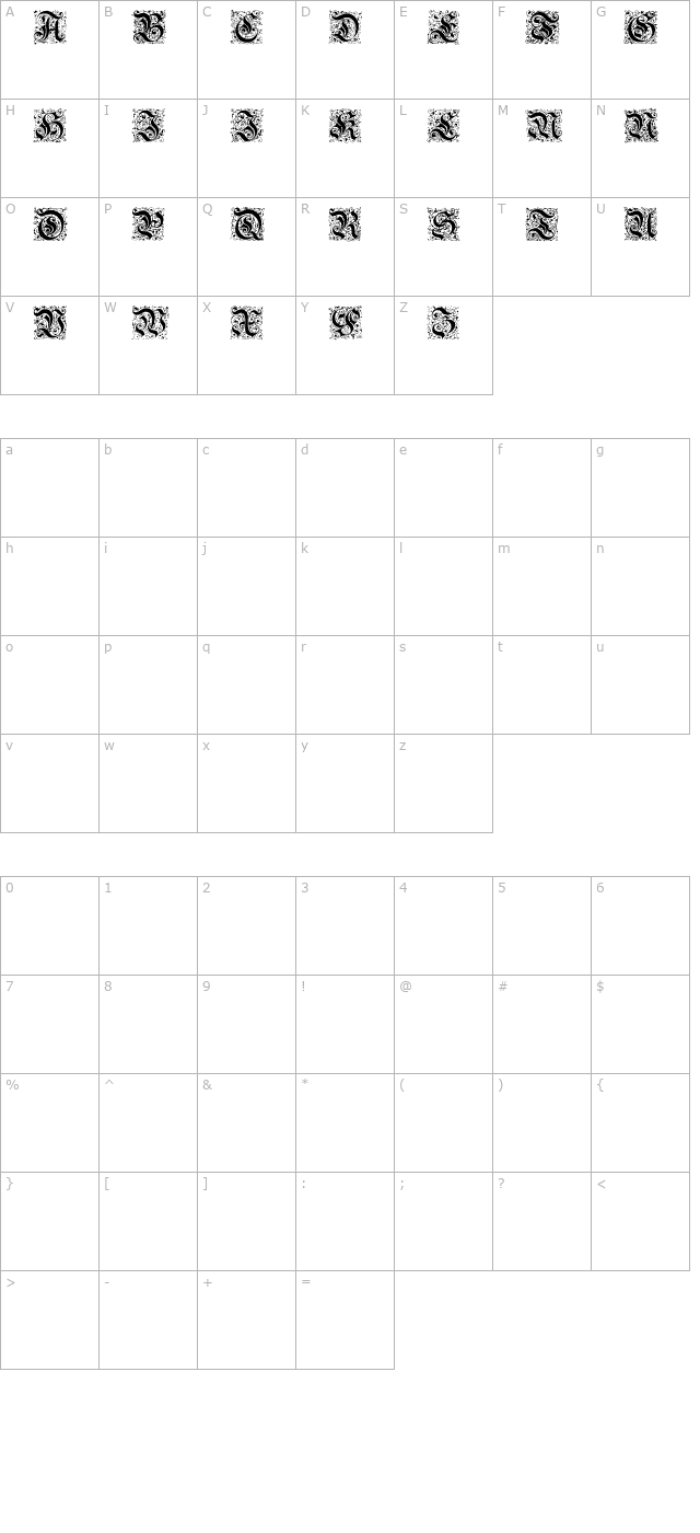 Parigee Initials Simple character map