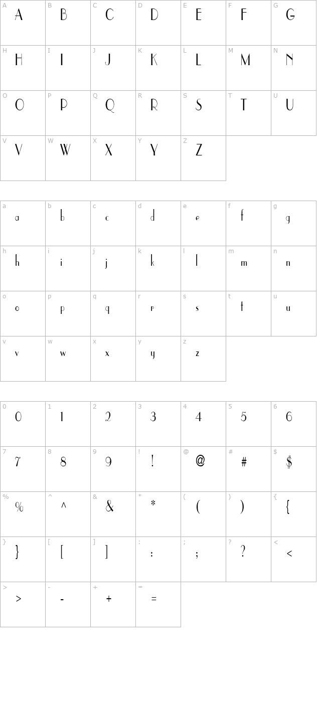 paris-condensed-normal character map