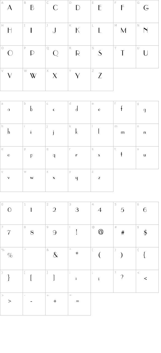 Parisian-Thin character map