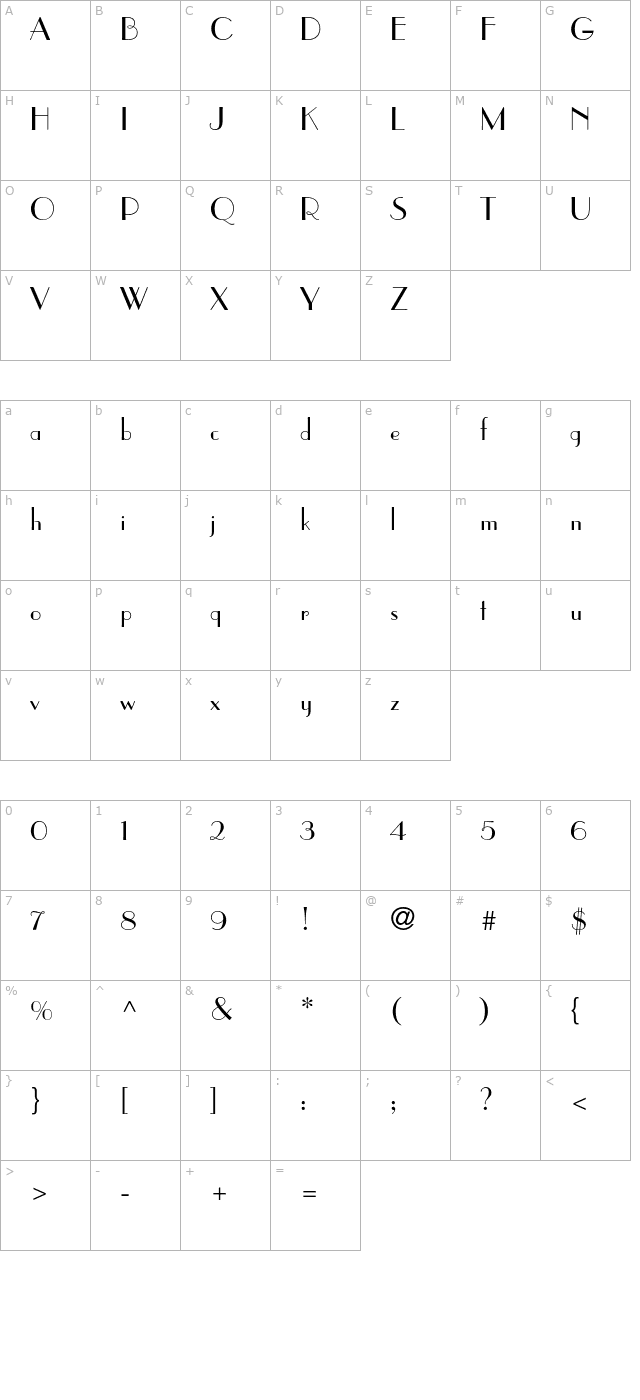 ParisianStd character map