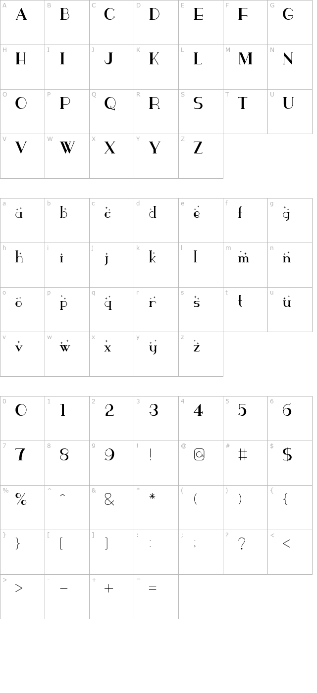 parismatchbright character map