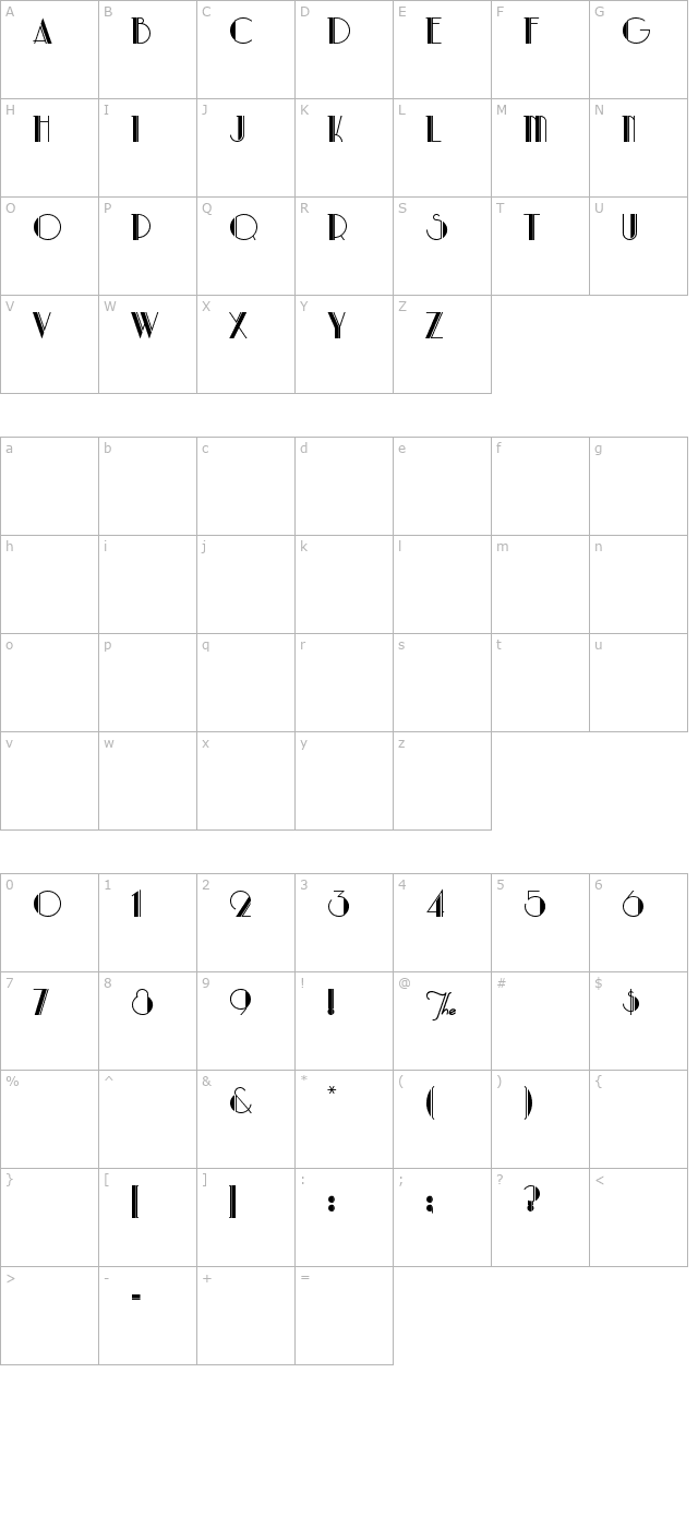 Park Lane NF character map