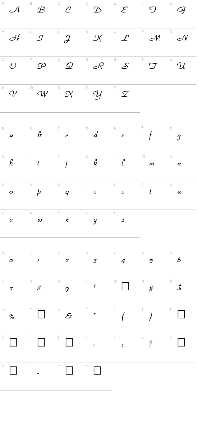 park-regular character map