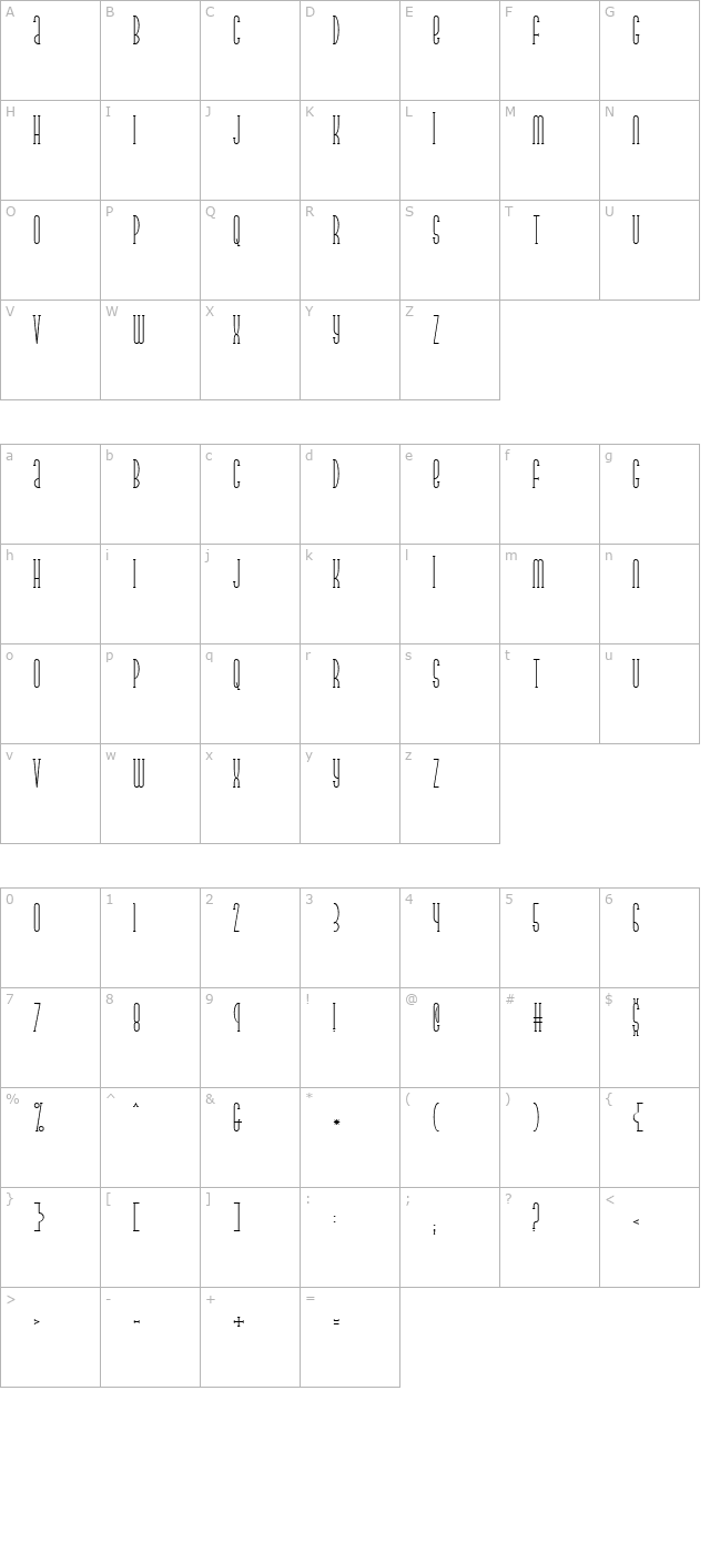 Parkland Serif character map