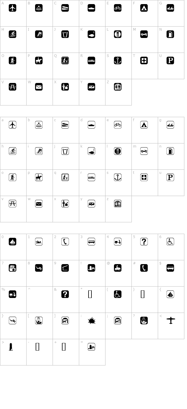 Parksymbol character map