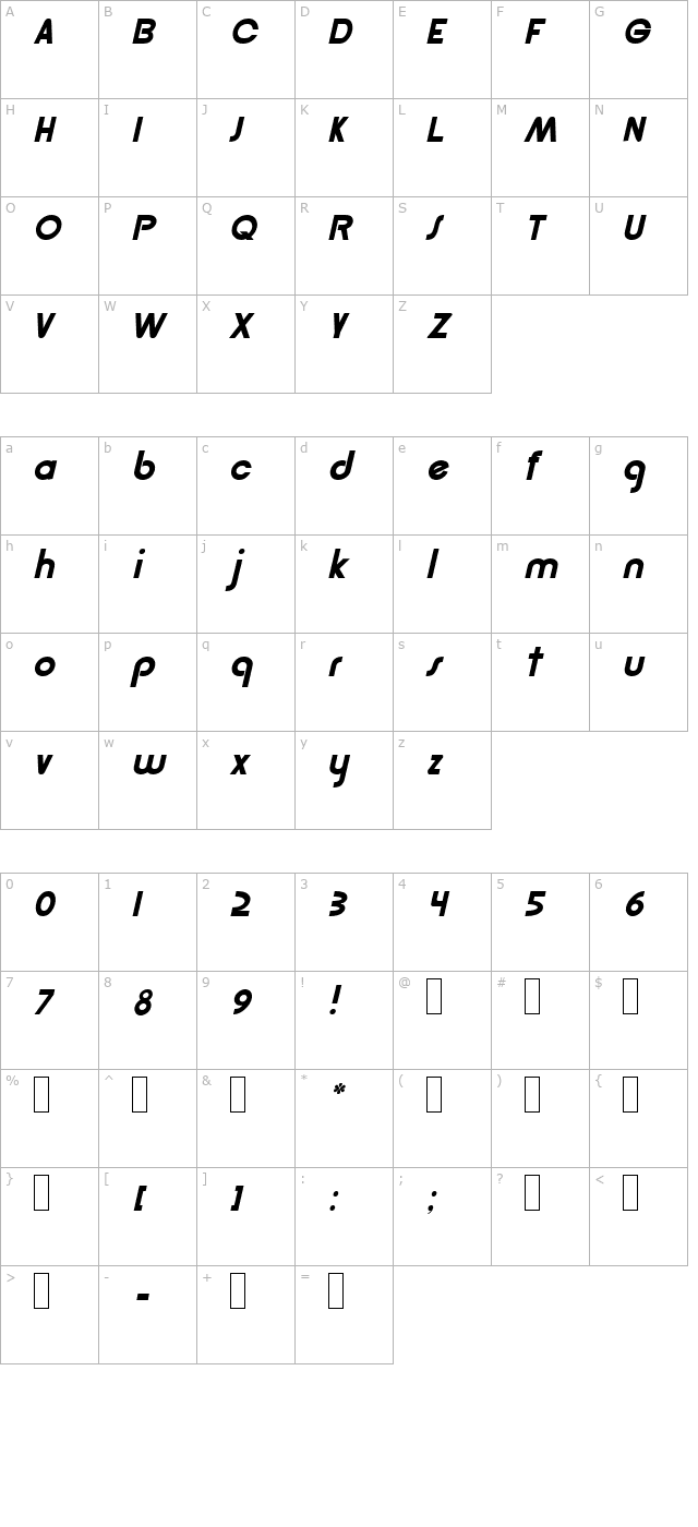 Pastern Oblique character map