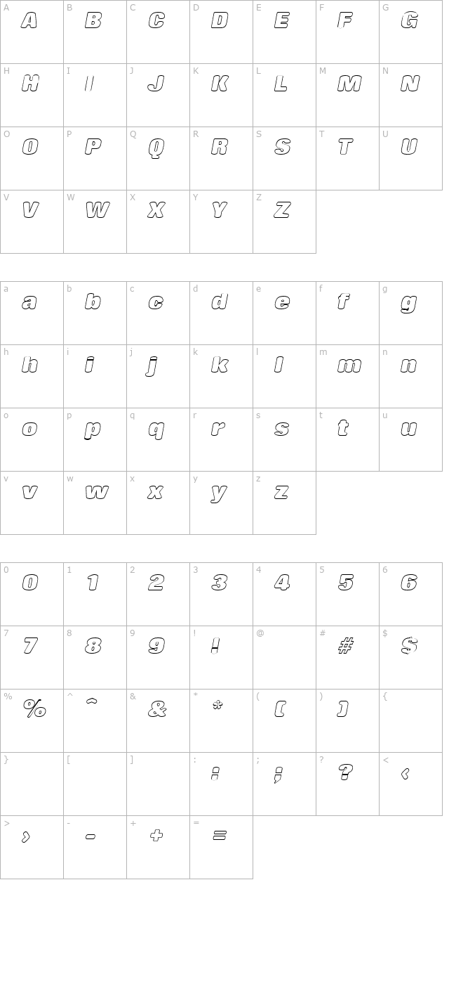 PatriciaBeckerOutline Italic character map