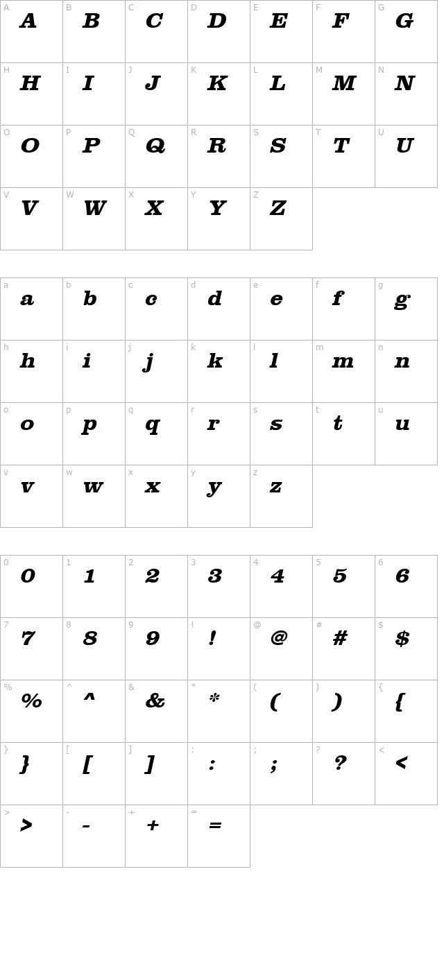 PaulineBeckerWide Bold Italic character map