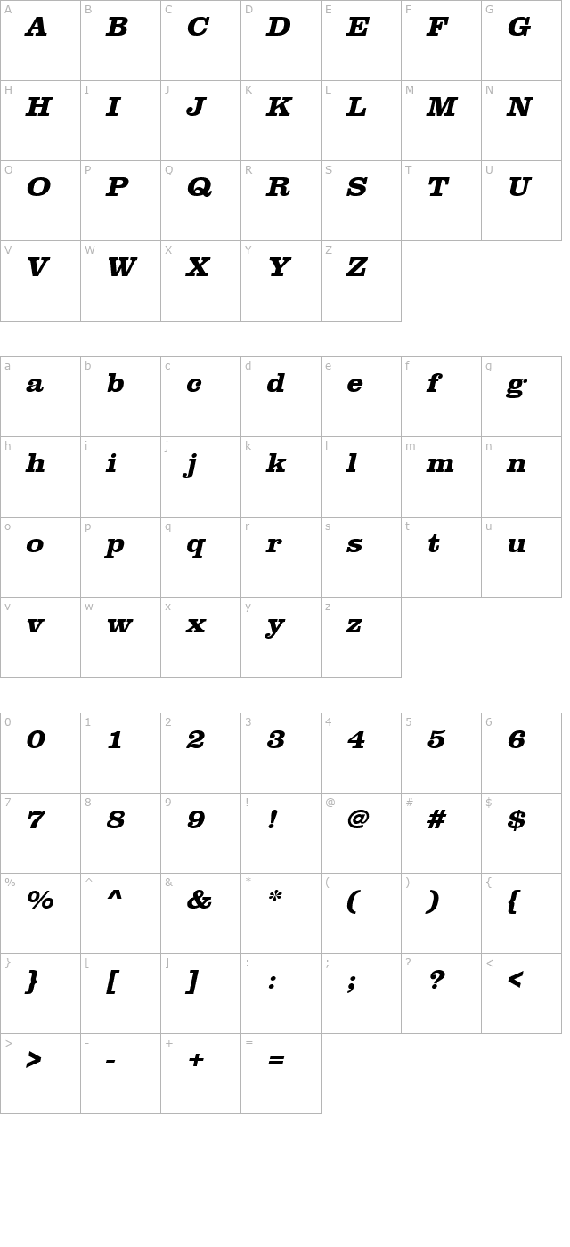 paulinebeckerwide-bold-italic character map