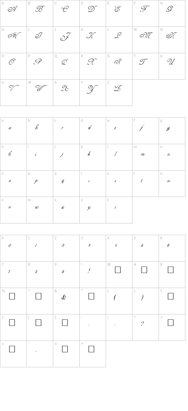 PavillionScriptSSK Regular character map