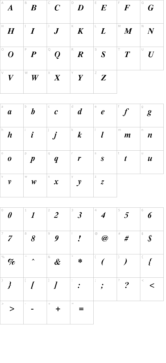 PC Tennessee BoldItalic character map