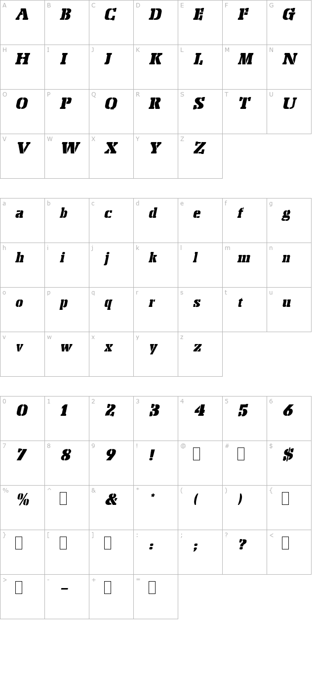 Peach Oblique character map