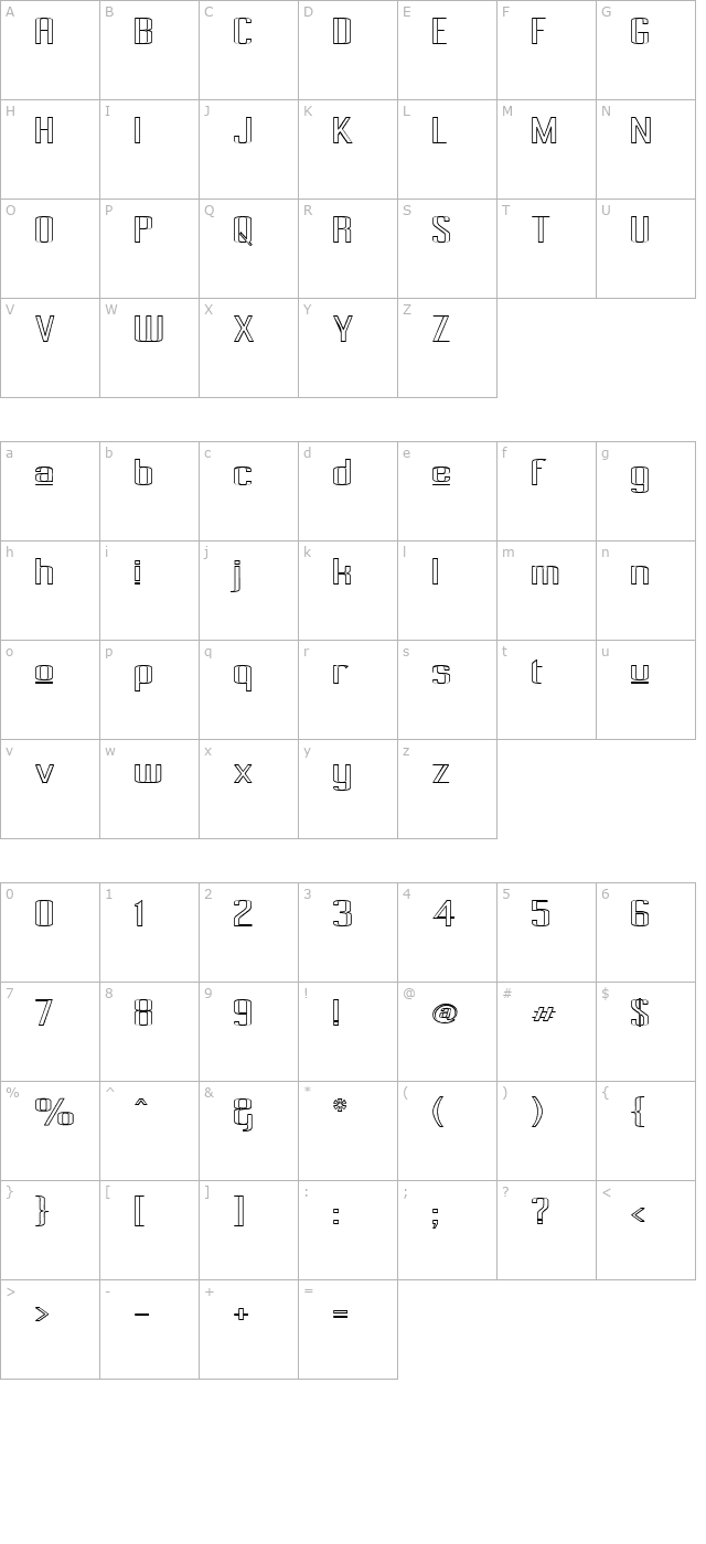 Pecot Upper Outline character map