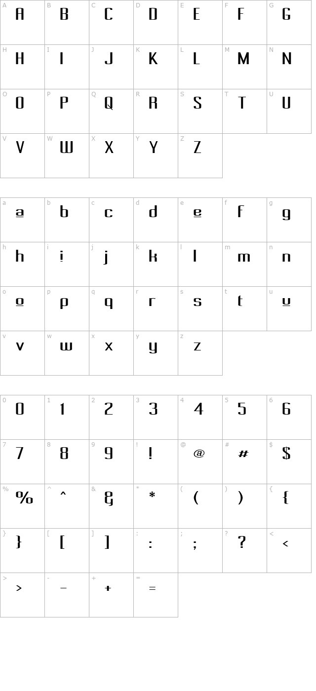 pecot-upper character map