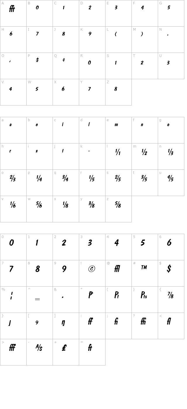 pedroexp-italic character map