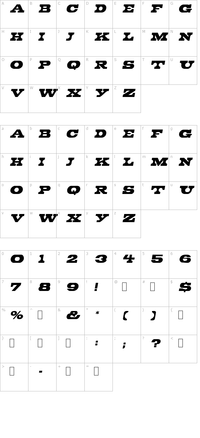 Peduncle Oblique character map