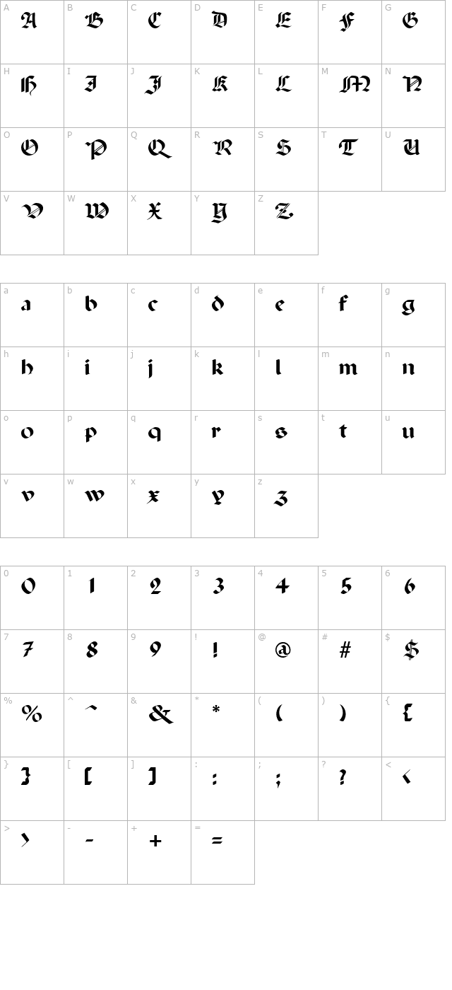 penchant-regular character map