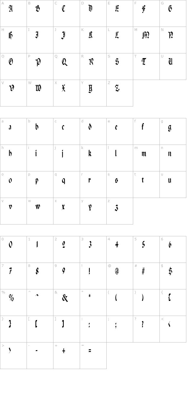 PenchantNarrow Regular character map