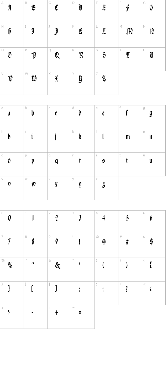 PenchantNarrow character map