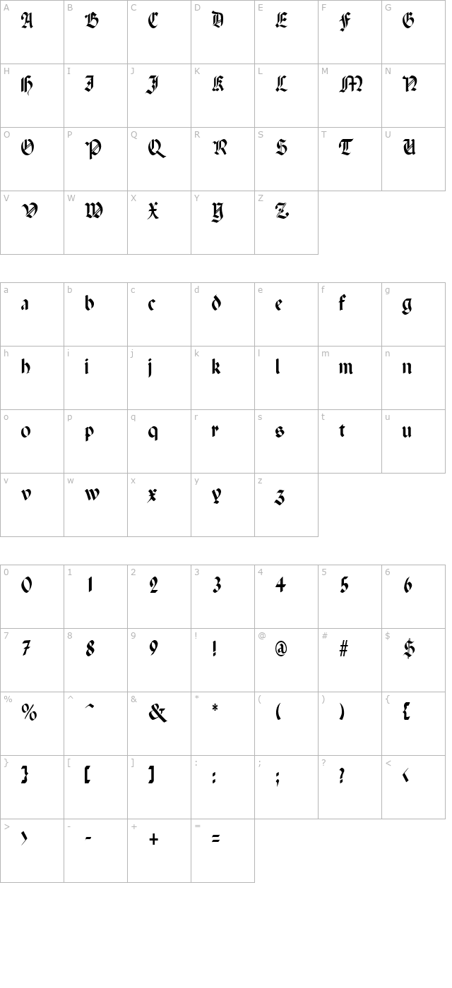 PenchantThin Regular character map