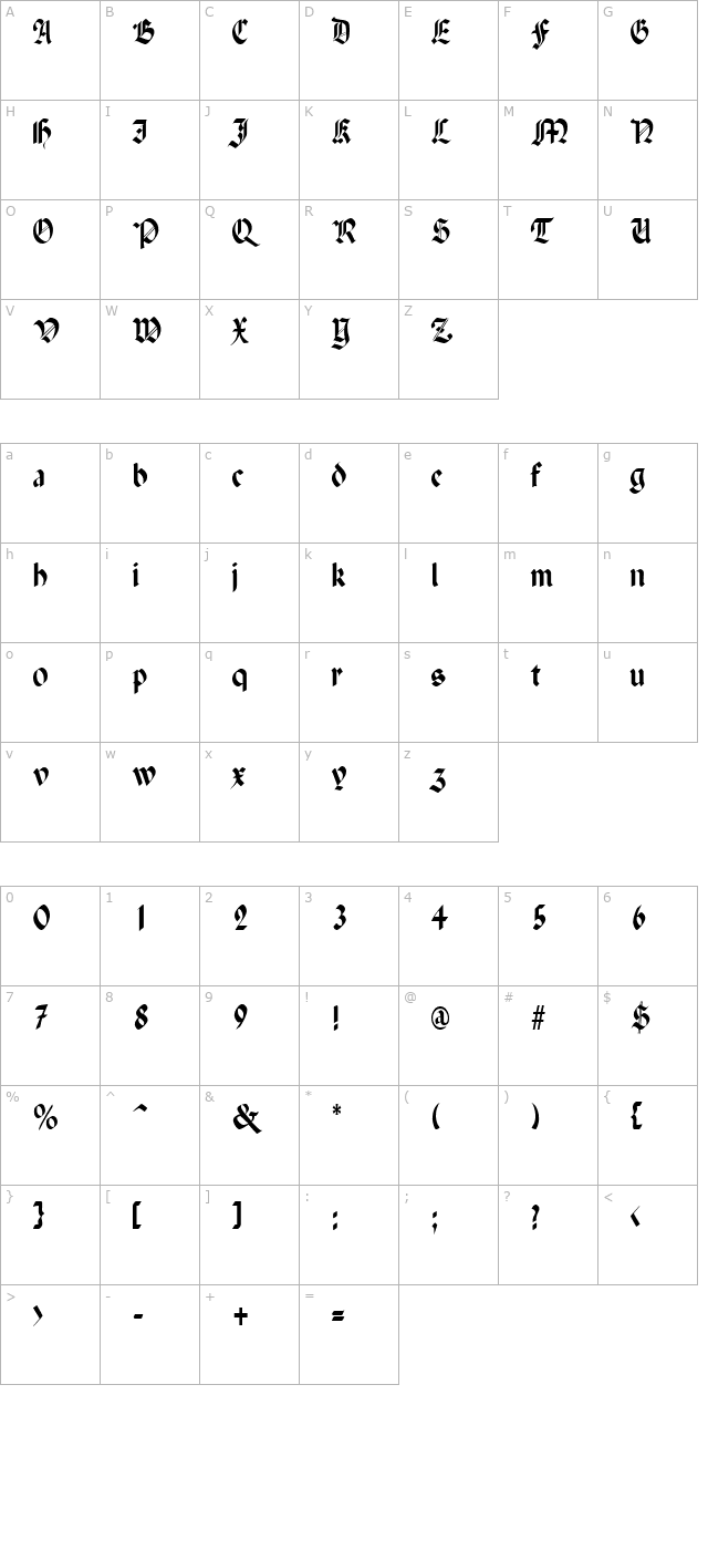 penchantthin character map