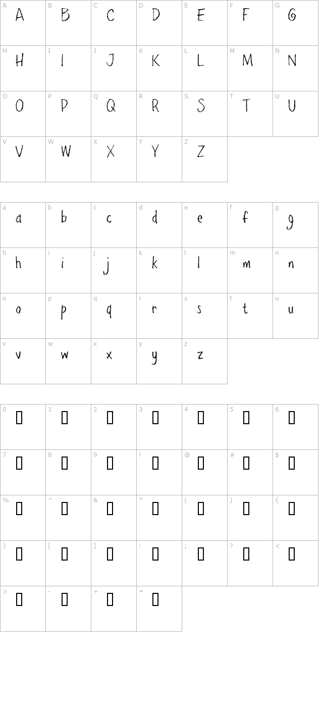 pencilpete-font-otf character map