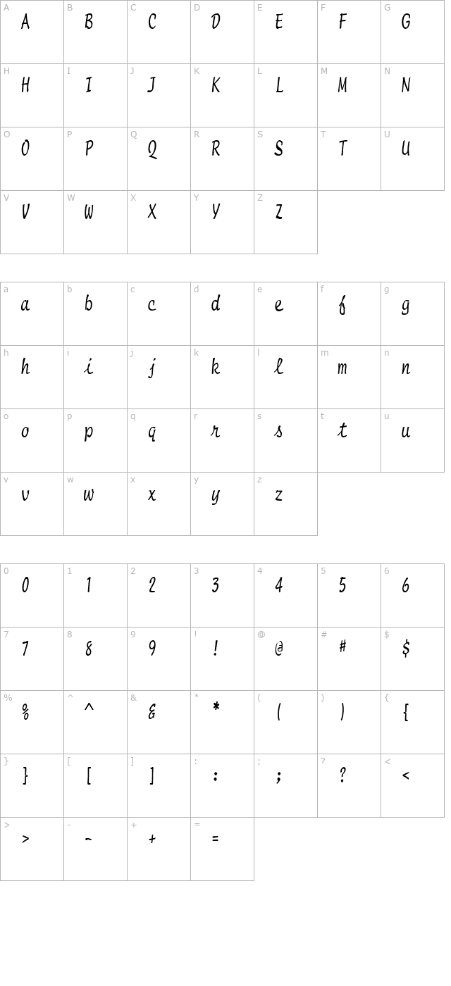 penmancondensed-normal character map