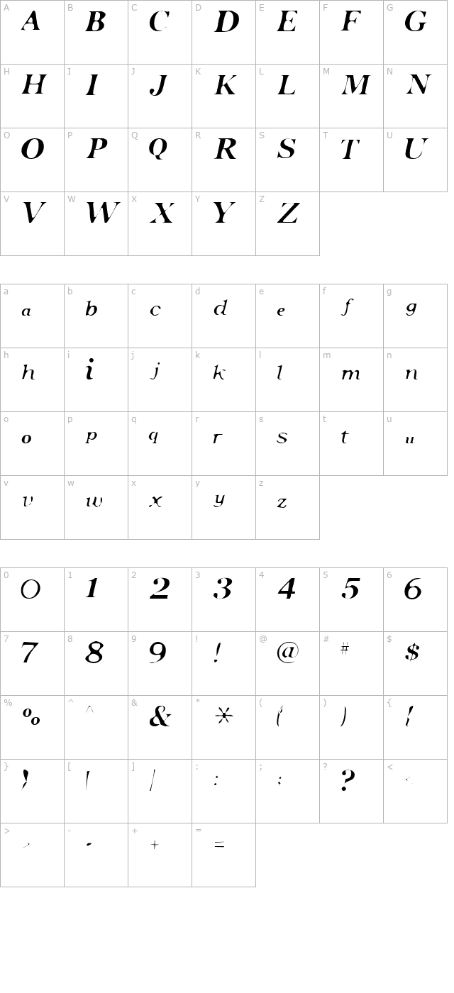 Pensmooth character map