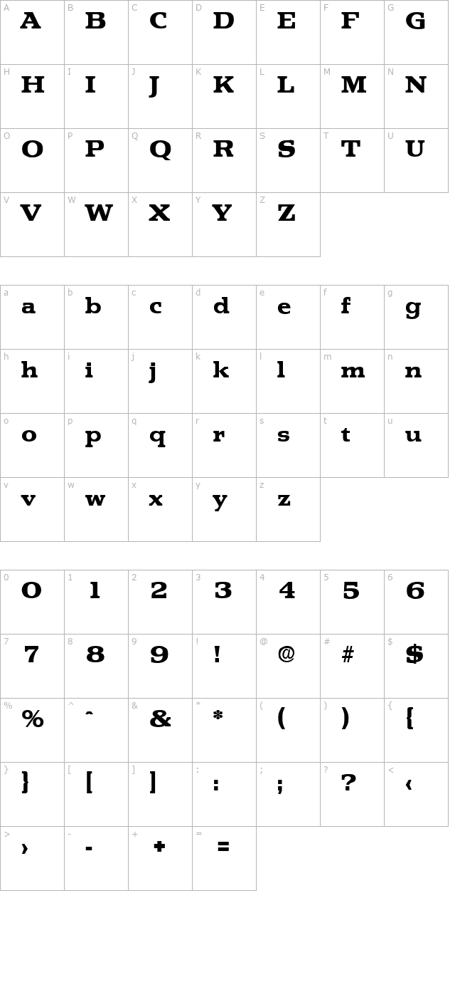 Penthouse-ExtraBold character map