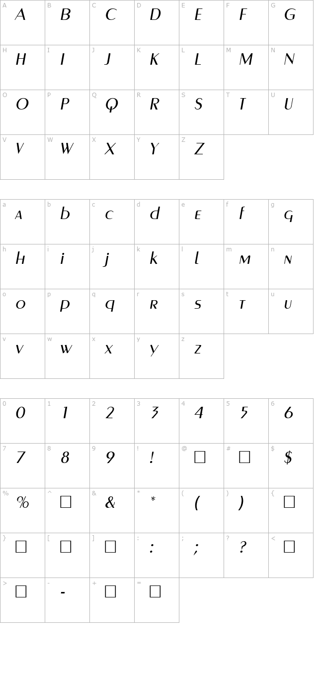 PenultimateLightItal Regular character map