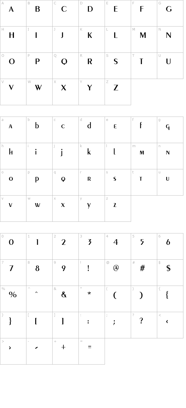 penyae-regular character map