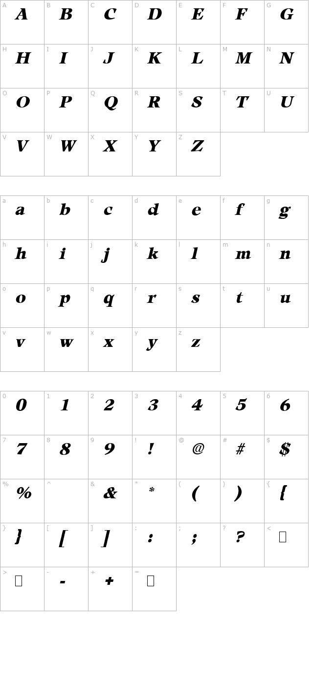 Peplum Oblique character map