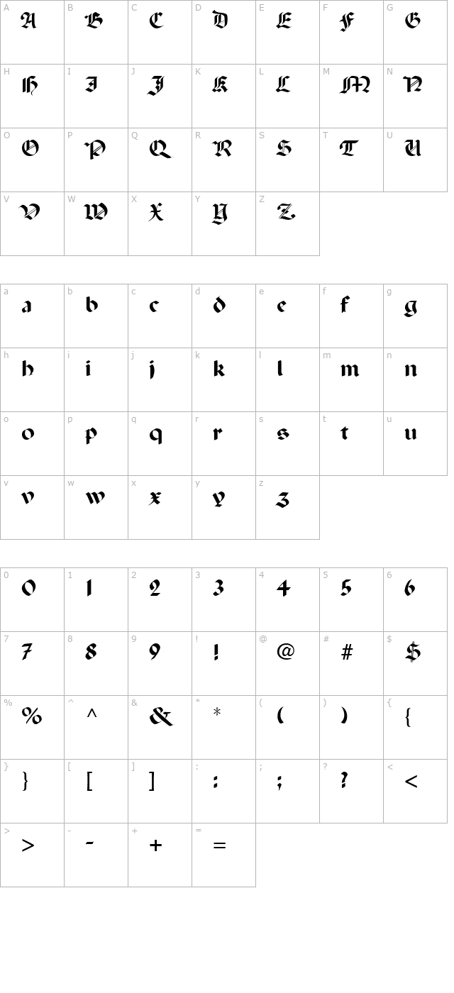 Percival Regular character map