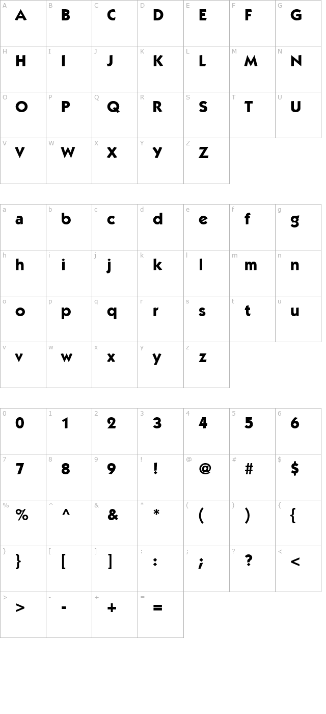 Performa SSi Bold character map