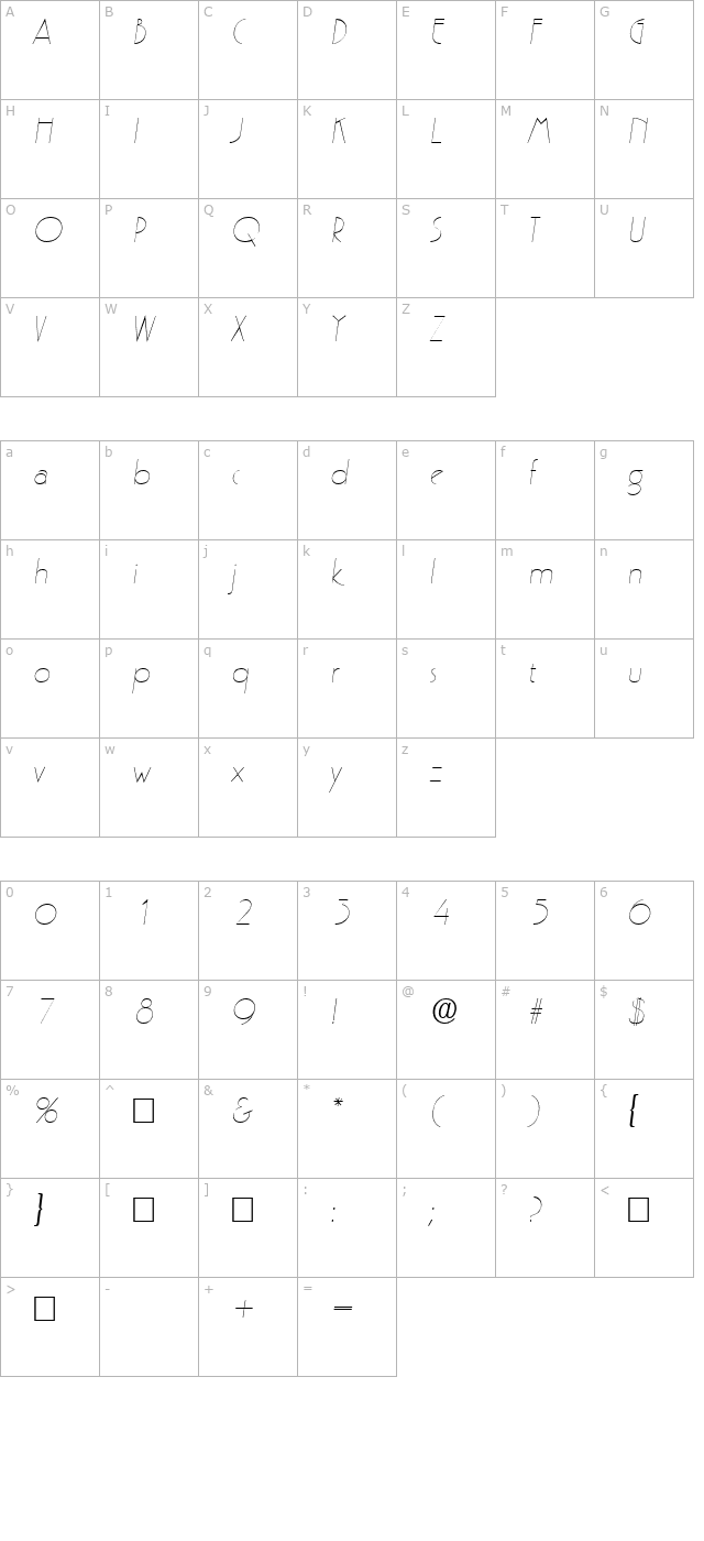 PergamonItalic character map